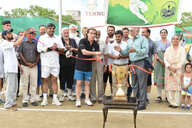 Opening Group Photograph of 1st ADHA Tennis Championship 2019. Inaugration by Lt Gen (Retd) Abid