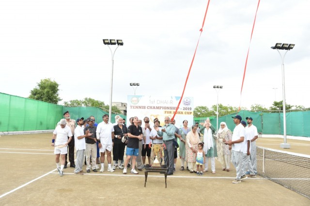 Opening Group Photograph of 1st ADHA Tennis Championship 2019. Inaugration by Lt Gen (Retd) Abid